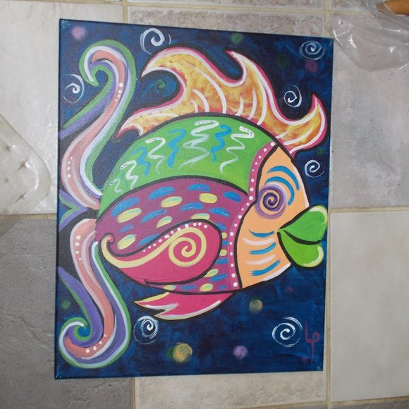 "Fish" acrylic painting 16x20 inches - Picture 2 of 3